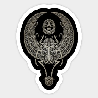 Dark Winged Egyptian Scarab Beetle with Ankh Sticker